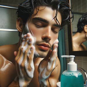Hyper-Realistic Image of Young Hispanic Boy Washing Face