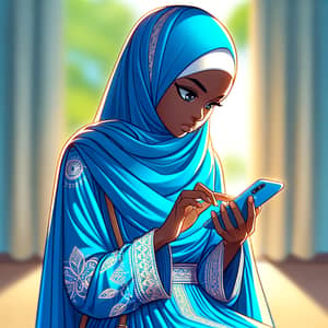 Black Lady in Blue Muslim Attire: Animated Image