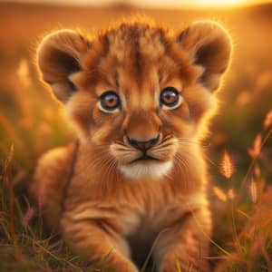 Adorable Lion Cub in Golden Coat on Savannah | Wildlife Photography