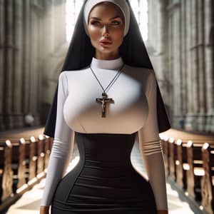 Traditional Nun Attire with Crucifix Pendant | Elegant Beauty