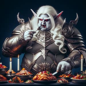 Overweight Elf Vampire Feasting in Full Plate Armor