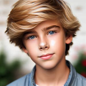 Charming 12-Year-Old Boy with Blond Hair and Blue Eyes