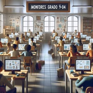 Diverse Classroom Scene with Monitores Grado 9-04