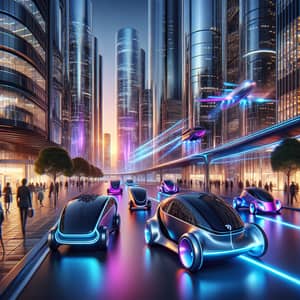 Futuristic Cityscape with Advanced Electric Vehicles