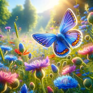 Vibrant Butterfly in Flourishing Meadow | Tranquil Summer Scene
