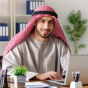 Middle-Eastern Man Working at Desk
