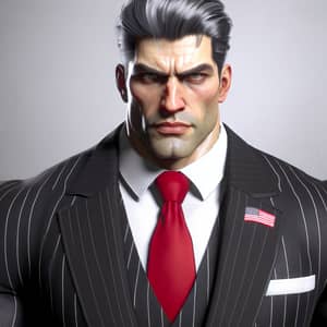 Custom-Made Black Suit and Red Tie - Muscular Individual with Gray Hair