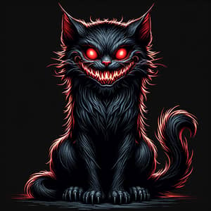 Sinister Demon Cat with Glowing Red Eyes and Sharp Teeth