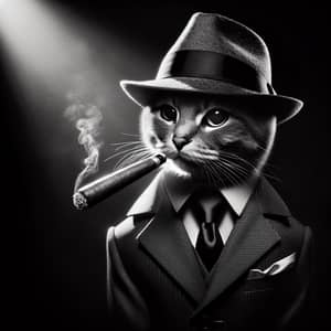 Stylish Feline Noir: Vintage Crime Cat in Suit & Shadows