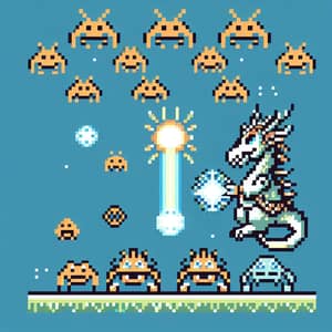 Friendly Dragon vs. Pixelated Alien Invasion | Classic Video Game twist