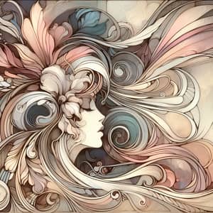 Art Nouveau Inspired Illustration with Swirling Floral Designs
