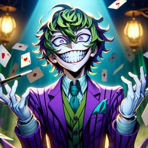 Dynamic Joker Character in Green Hair and Purple Suit