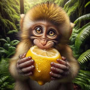 Playful Monkey Enjoying Juicy Lemon in Lush Jungle