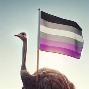 Standing Tall Ostrich with Heterosexual Pride Flag | Nature Scene