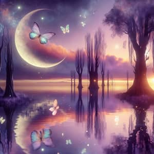 Ethereal Scene with Lavender Sky and Crescent Moon