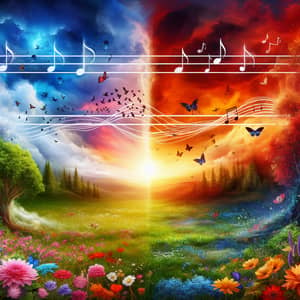 Artistic Symphony of Life: Sunrise, Meadow, Sunset & Music