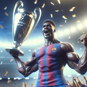 Barcelona Football Player Lifts Champions League Trophy