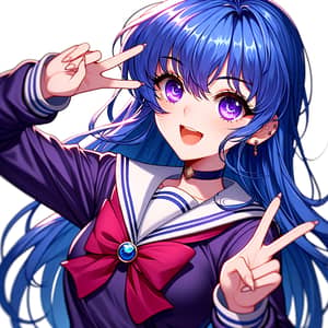 Captivating Anime Character with Electric Blue Hair | Purple Sailor Uniform