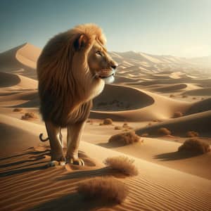 Majestic Lion Roaming Desert Landscape