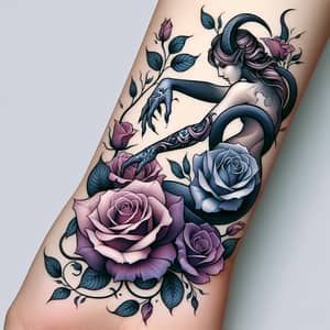Elegant Female Demon Tattoo with Flowers