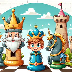 Whimsical Chess Pieces for Children's Comic Book