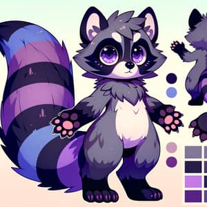 Vibrant Anthro Raccoon Reference Sheet: Dark-Grey & Purple