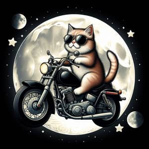 Cat Riding Motorcycle on Moon