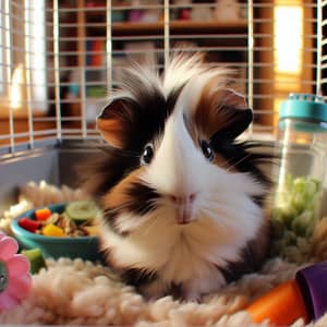 Playful Tricolor Guinea Pig in Cozy Home - Cute Pet