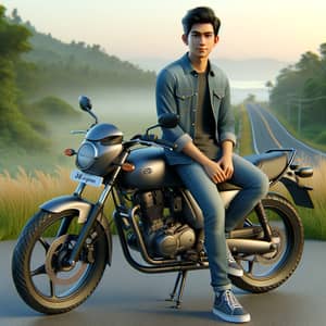 Stylish South Asian Man on 350cc Motorcycle