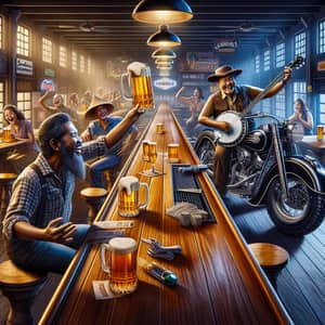 Lively Local Bar: Folk Music, Beer, and Motorcycle Charm