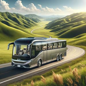 Luxurious Yutong F12+ Bus Traveling Across Rolling Hills