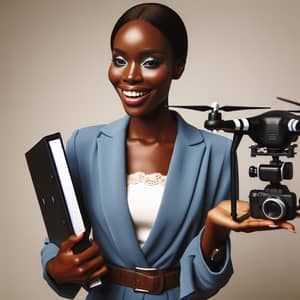 Confident Black Lady with Drone and File | Professional Tech Expert