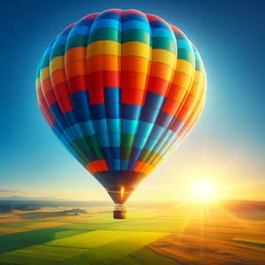 Vivid Hot Air Balloon Floating in Clear Blue Sky