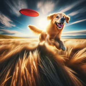 Cheerful Golden Retriever Playing in Sunlit Field