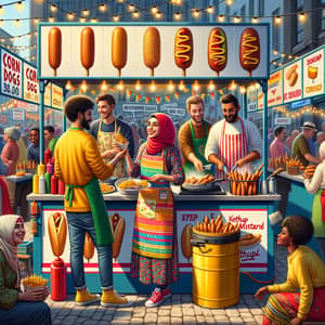 Vibrant Corn Dog Stall: Diverse Culinary Experience