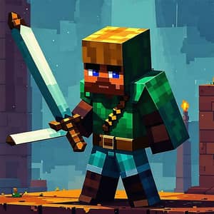 Minecraft Character with Sword - Epic Gaming Experience