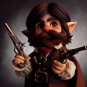 Medieval Gnome with Brown Hair and Powder Pistols