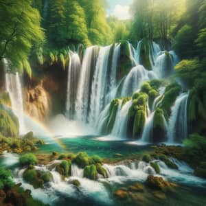 Tranquil Waterfall in Lush Forest | Nature's Beauty