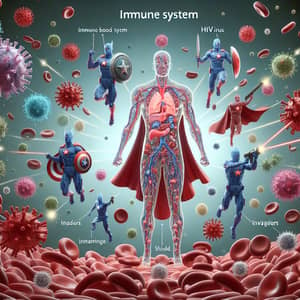 Immune System Superheroes Battling HIV Virus in Bloodstream