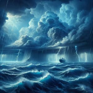 Intense Maritime Scene: Blue Sea in Ferocious Storm