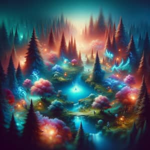 Mystical Forest and Magical Creatures in Vibrant Colors