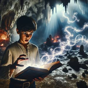 A Boy Casting Spells in a Mystical Cave