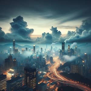Dusk Cityscape: Elegant Smog Blanket Over Bustling Metropolis