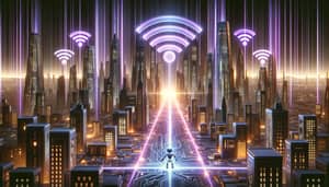 Futuristic Wifi Technology in Glowing Cityscape - High-Speed Data Transfer