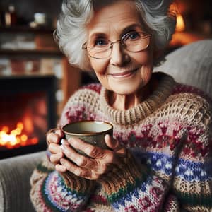 Elderly Caucasian Woman with Kind Smile and Silver Hair