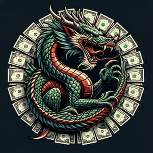 Majestic Dragon Logo surrounded by Dollar Bills