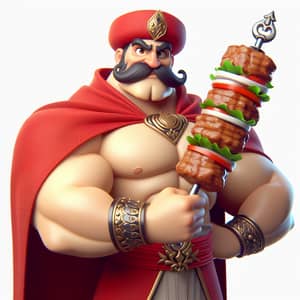 Arabian Cartoon Character with Kebab | Mustached Guard