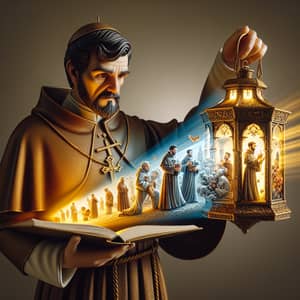 Reimagined Historical Figure Holding Lantern - Virtuous vs Sinful Disciples
