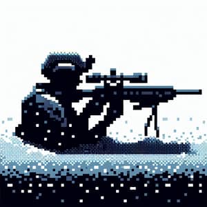 Pixel Art Armed Forces Sniper: Vigilant Observation in Snowy Terrain