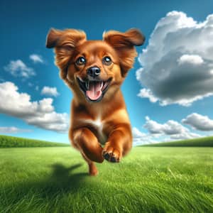 Energetic Dog Running in Lush Green Meadow
